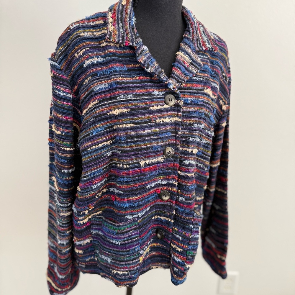 Vintage Daniel K Textured Knit Cardigan Jacket Multicolor Stripe